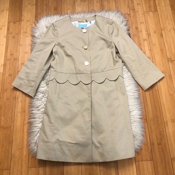 Draper James Jackets & Blazers - Draper James Scalloped Waist Gold Button Neutral Crew Neck Beige Trench Coat 10